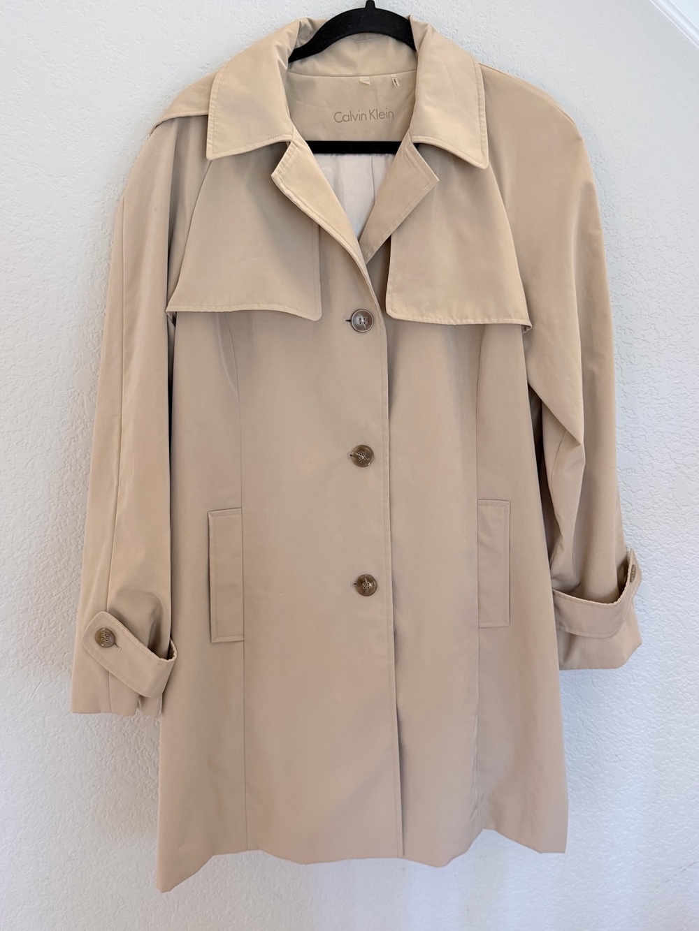 Calvin Klein Khaki Hooded Trench Coat - Size L